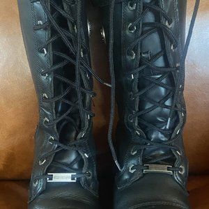 MILWAUKEE LEATHER MBL9355 WOMEN'S BLACK 14-INCH LACE-UP HIGH-RISE LEATHER BOOTS